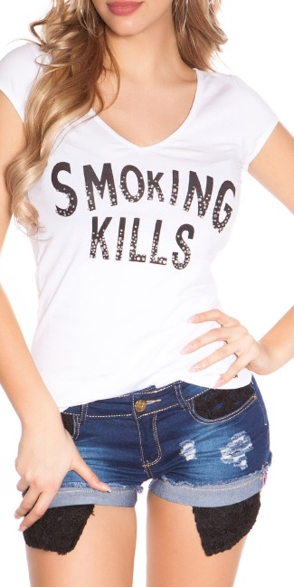 T-Shirt Smoking Kills with skull White
